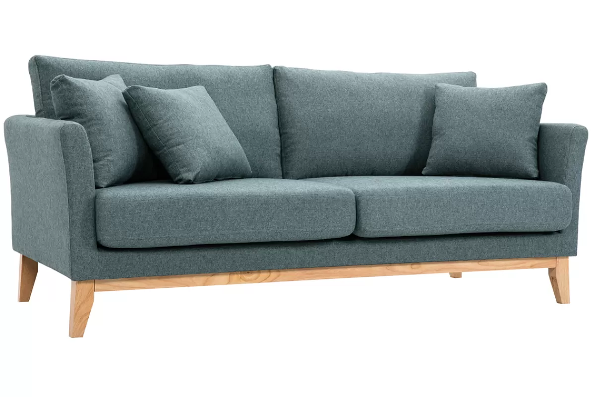 Miliboo Canapé scandinave déhoussable 3 places en tissu vert de gris et bois clair OSLO