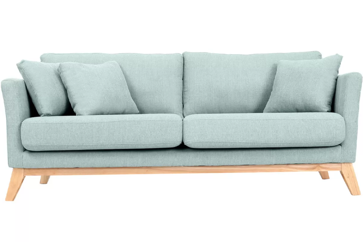 Miliboo Canapé scandinave déhoussable 3 places en tissu vert lagon et bois clair OSLO