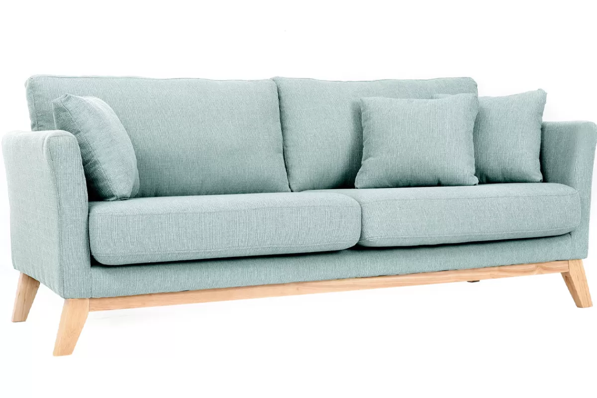 Miliboo Canapé scandinave déhoussable 3 places en tissu vert lagon et bois clair OSLO