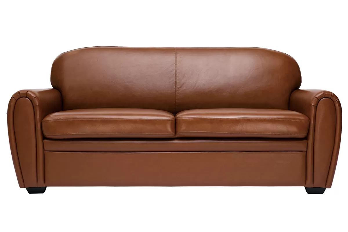 Miliboo Canapé vintage 3 places cuir marron et bois noir CLUB