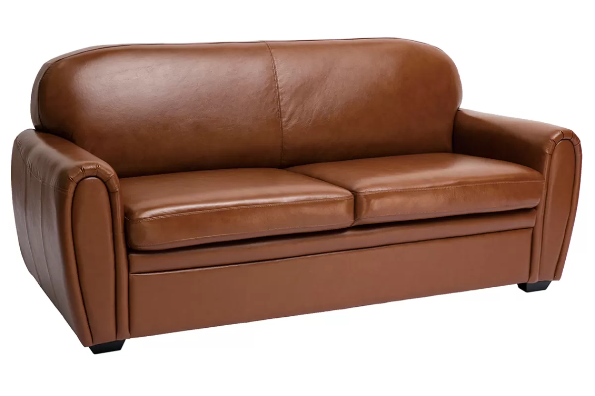 Miliboo Canapé vintage 3 places cuir marron et bois noir CLUB