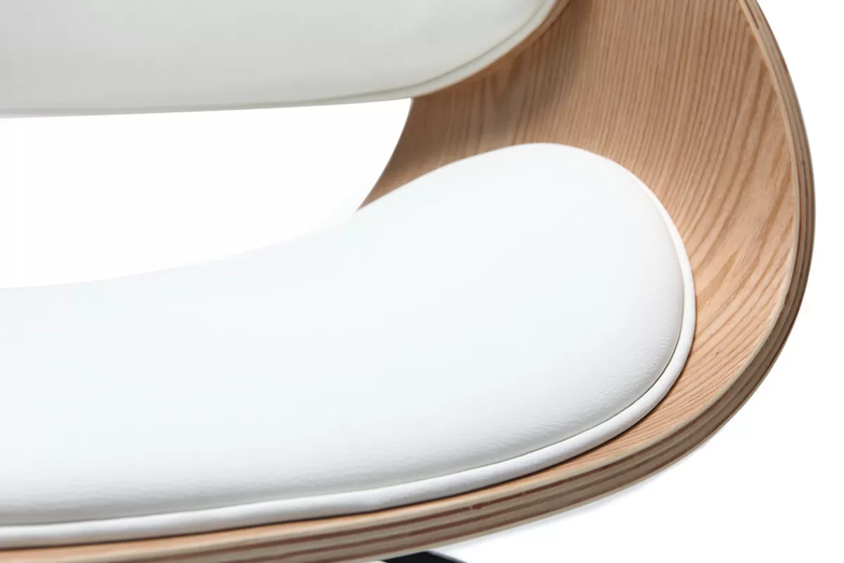 Miliboo Chaise de bureau à roulettes design blanc, bois clair et acier chromé BENT