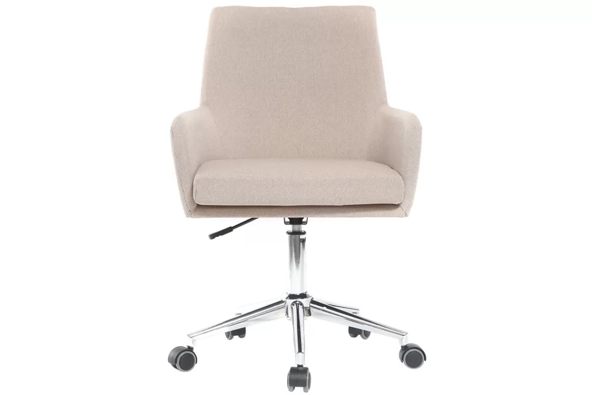 Miliboo Chaise de bureau à roulettes en tissu beige et acier chromé SHANA