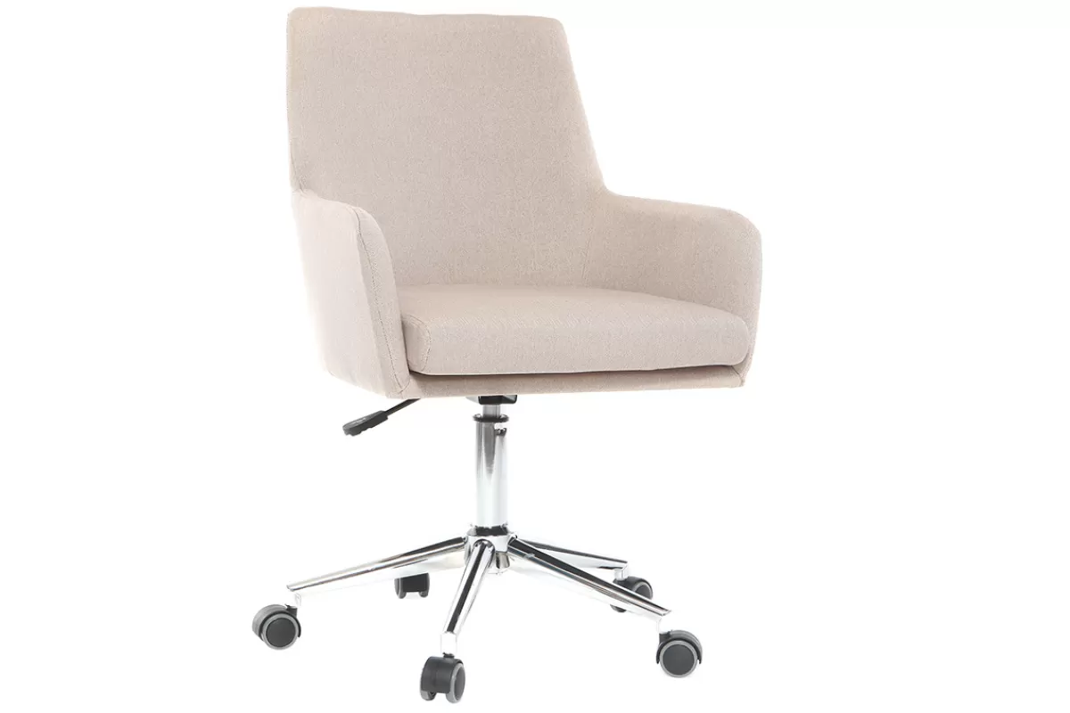 Miliboo Chaise de bureau à roulettes en tissu beige et acier chromé SHANA