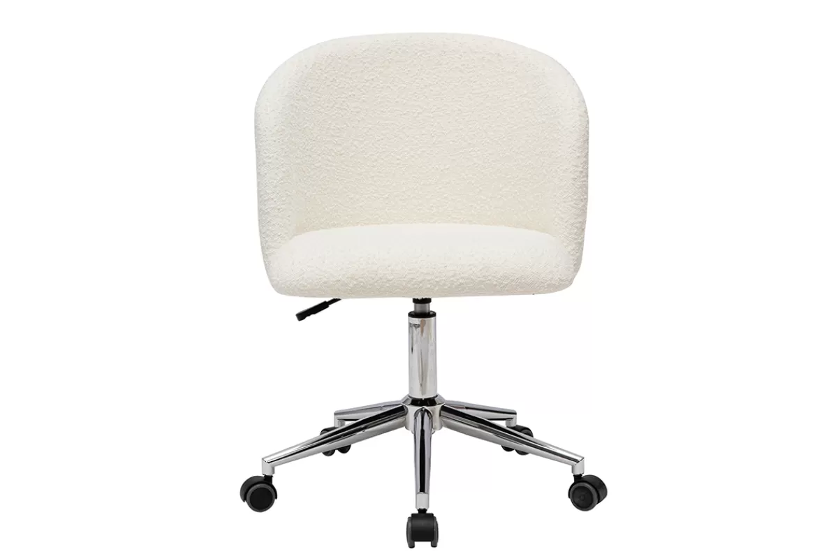Miliboo Chaise de bureau à roulettes en tissu effet laine bouclée blanc cassé et acier chromé VANITY