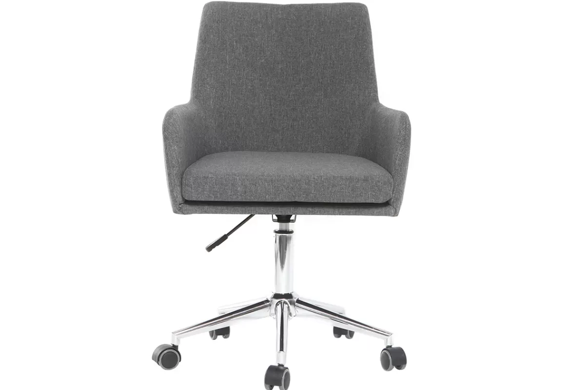 Miliboo Chaise de bureau à roulettes en tissu gris anthracite et acier chromé SHANA