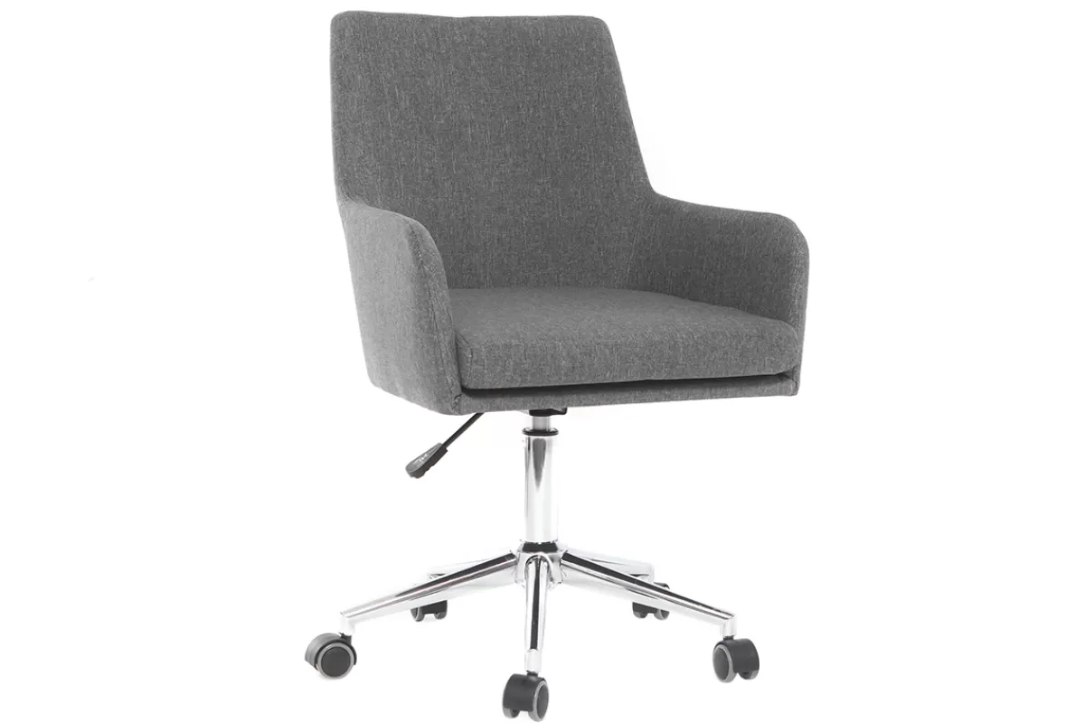 Miliboo Chaise de bureau à roulettes en tissu gris anthracite et acier chromé SHANA