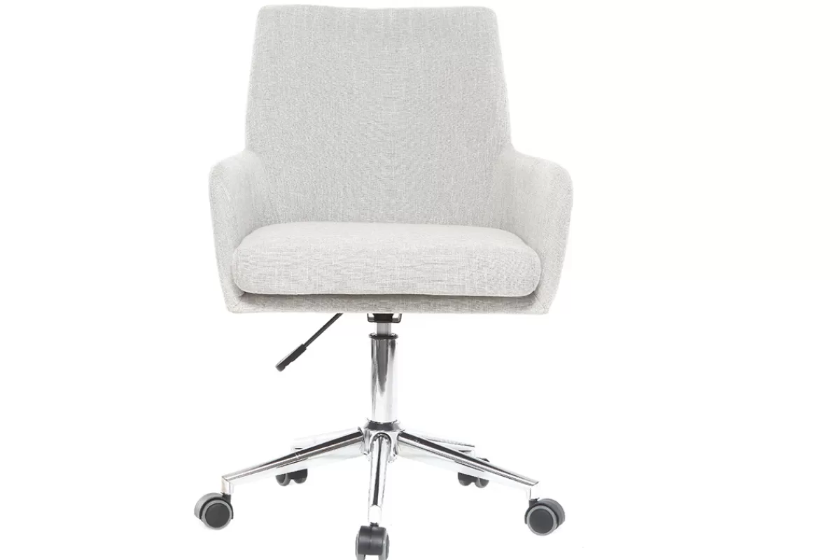 Miliboo Chaise de bureau à roulettes en tissu gris clair et acier chromé SHANA