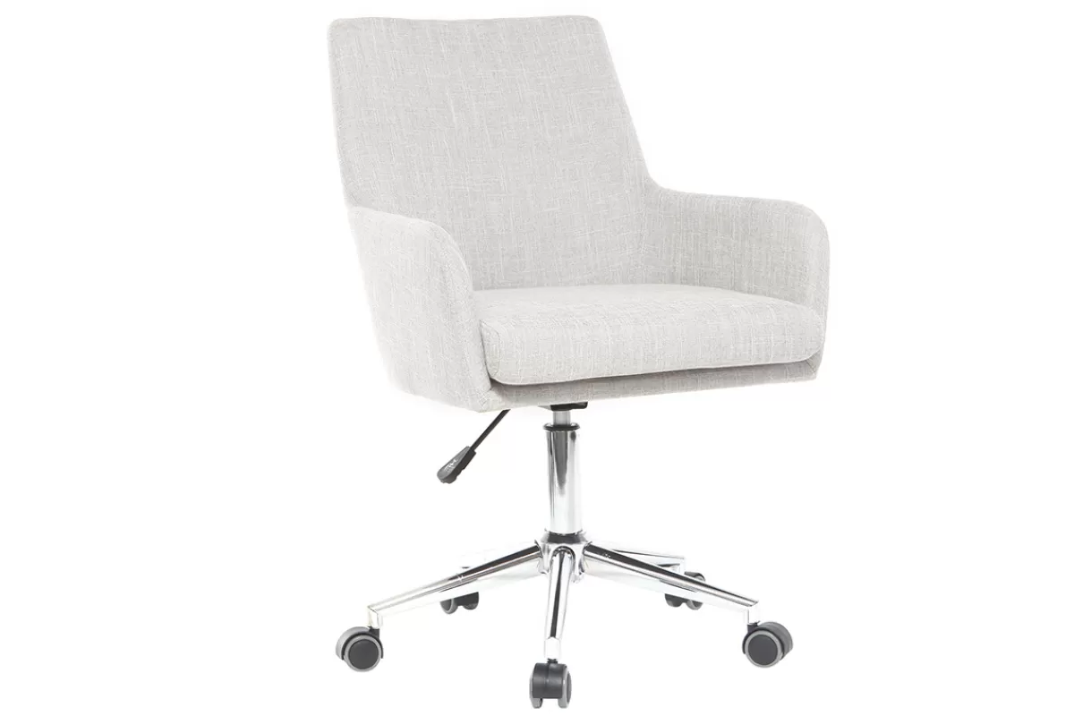 Miliboo Chaise de bureau à roulettes en tissu gris clair et acier chromé SHANA