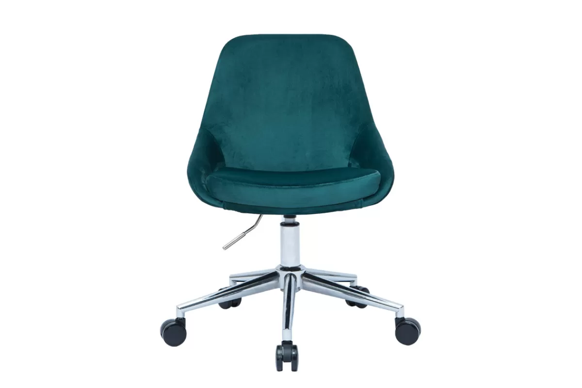 Miliboo Chaise de bureau à roulettes en tissu velours bleu pétrole et acier chromé HOLO