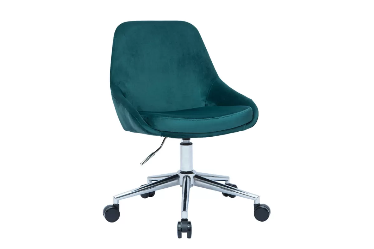 Miliboo Chaise de bureau à roulettes en tissu velours bleu pétrole et acier chromé HOLO