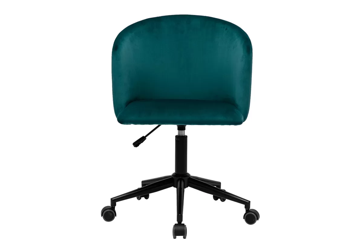 Miliboo Chaise de bureau à roulettes en tissu velours bleu pétrole et métal noir VANITY