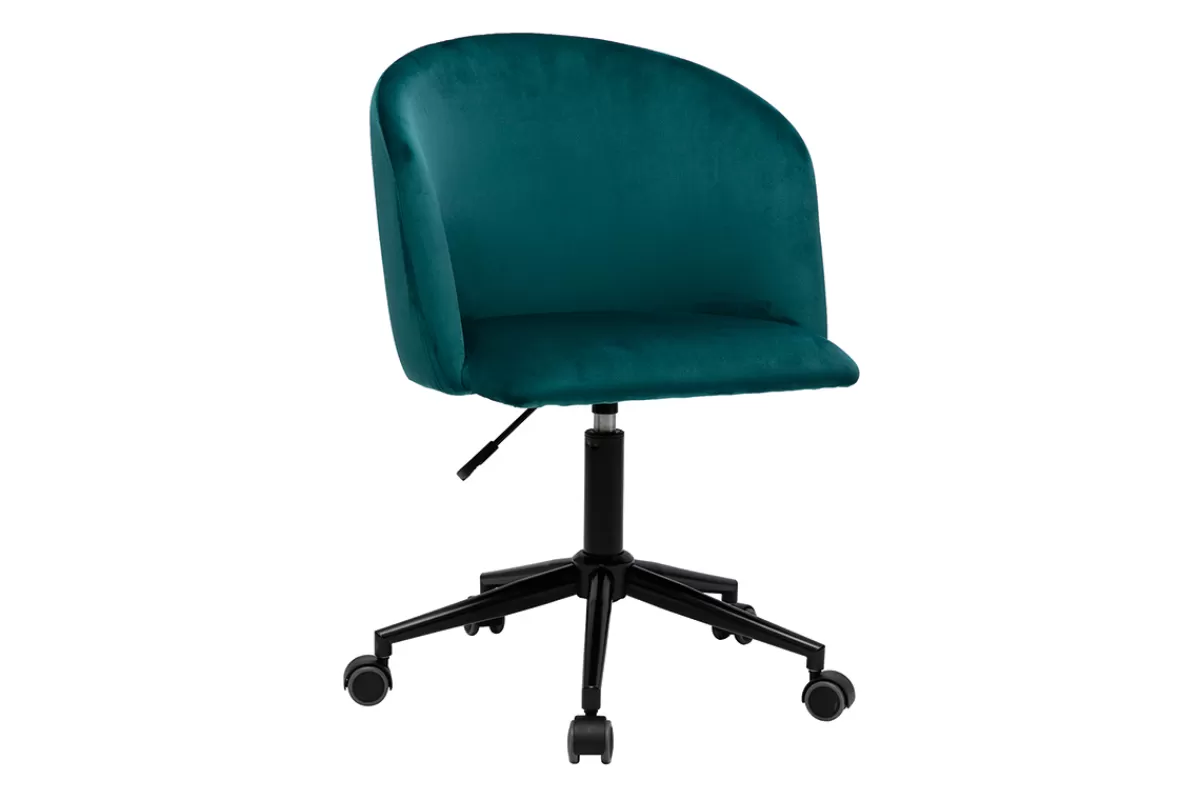 Miliboo Chaise de bureau à roulettes en tissu velours bleu pétrole et métal noir VANITY