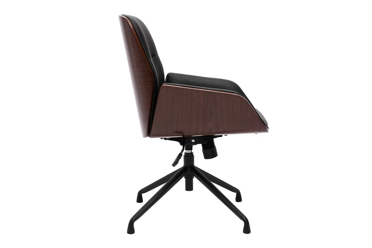 Miliboo Chaise de bureau design pivotante 360° noir, bois foncé et métal noir MARLOW