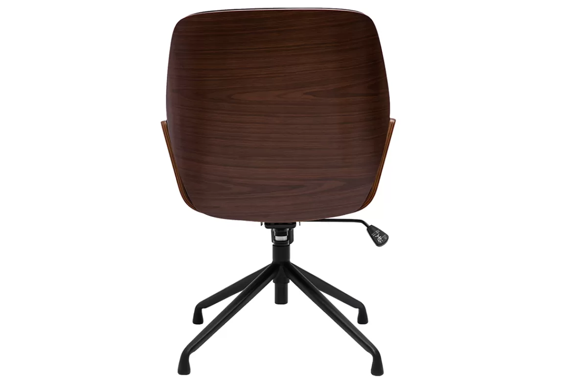 Miliboo Chaise de bureau design pivotante 360° noir, bois foncé et métal noir MARLOW