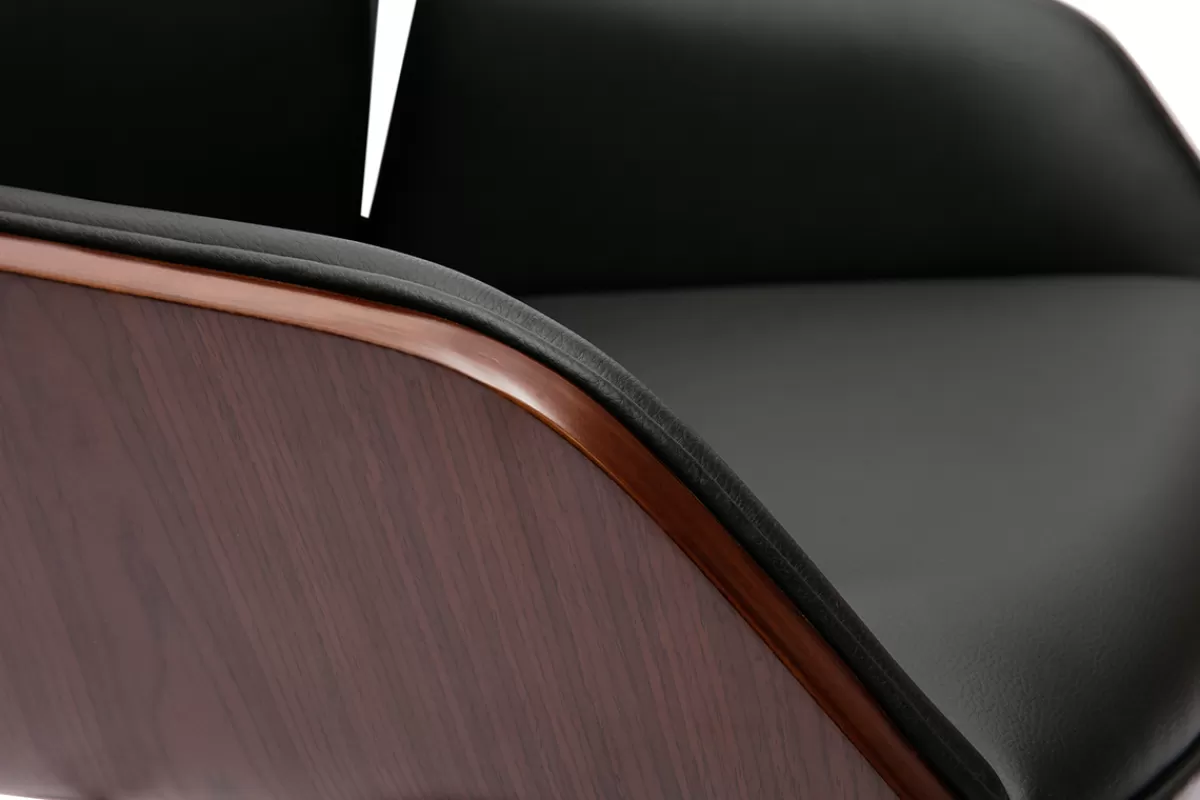 Miliboo Chaise de bureau design pivotante 360° noir, bois foncé et métal noir MARLOW