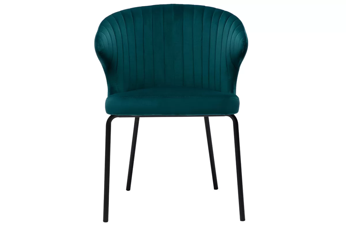 Miliboo Chaise design en tissu velours gaufré bleu canard et métal noir REQUIEM