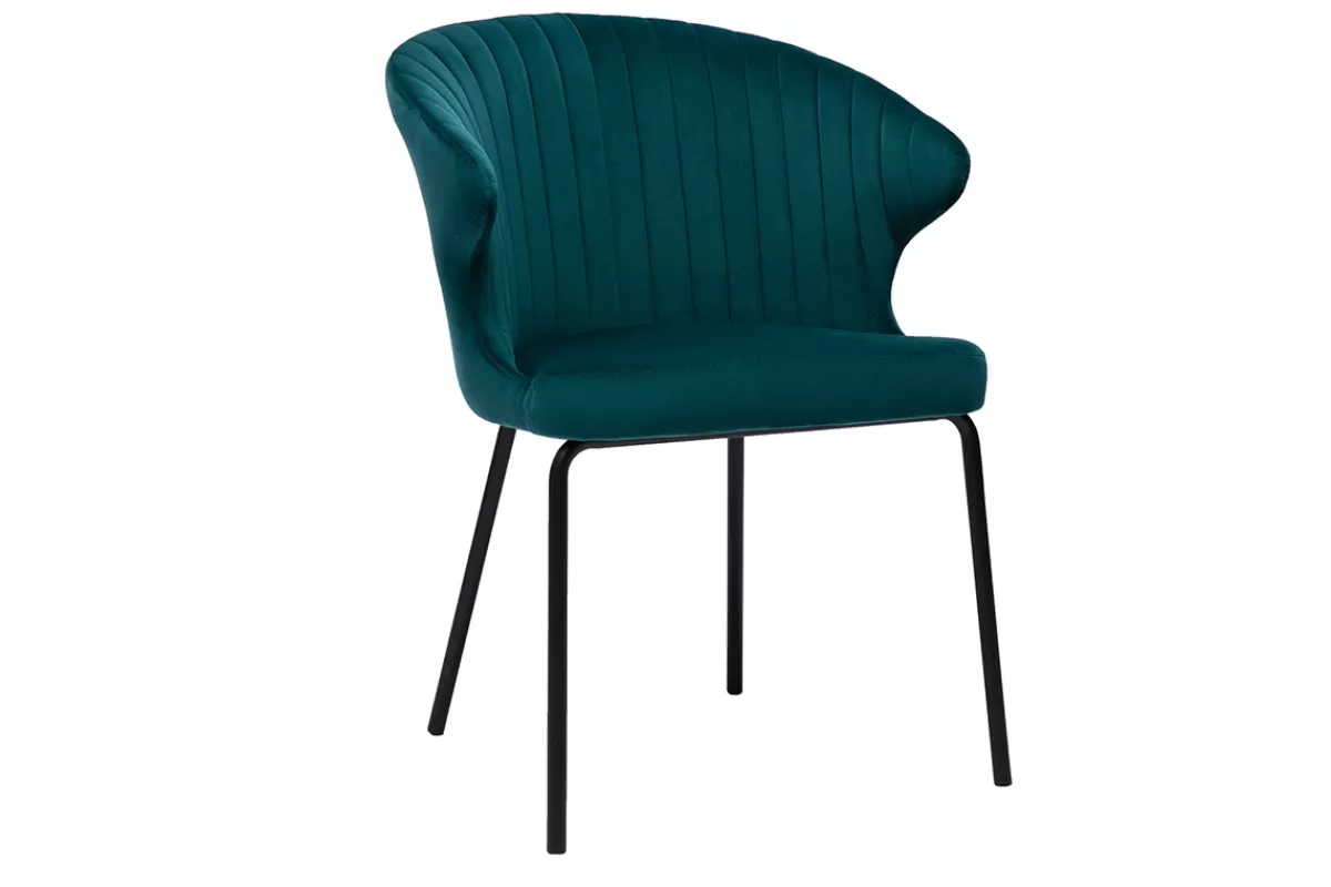 Miliboo Chaise design en tissu velours gaufré bleu canard et métal noir REQUIEM