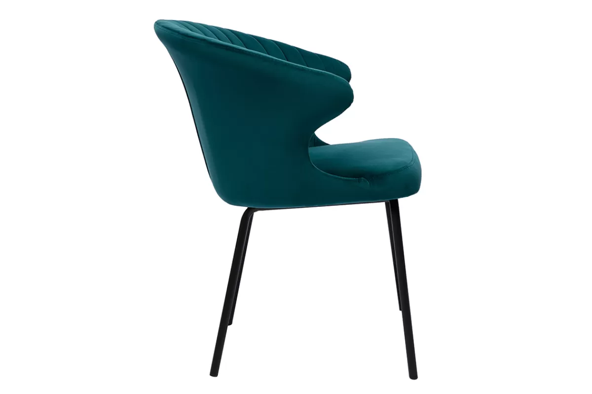 Miliboo Chaise design en tissu velours gaufré bleu canard et métal noir REQUIEM