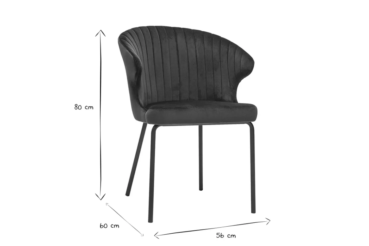 Miliboo Chaise design en tissu velours gaufré bleu canard et métal noir REQUIEM