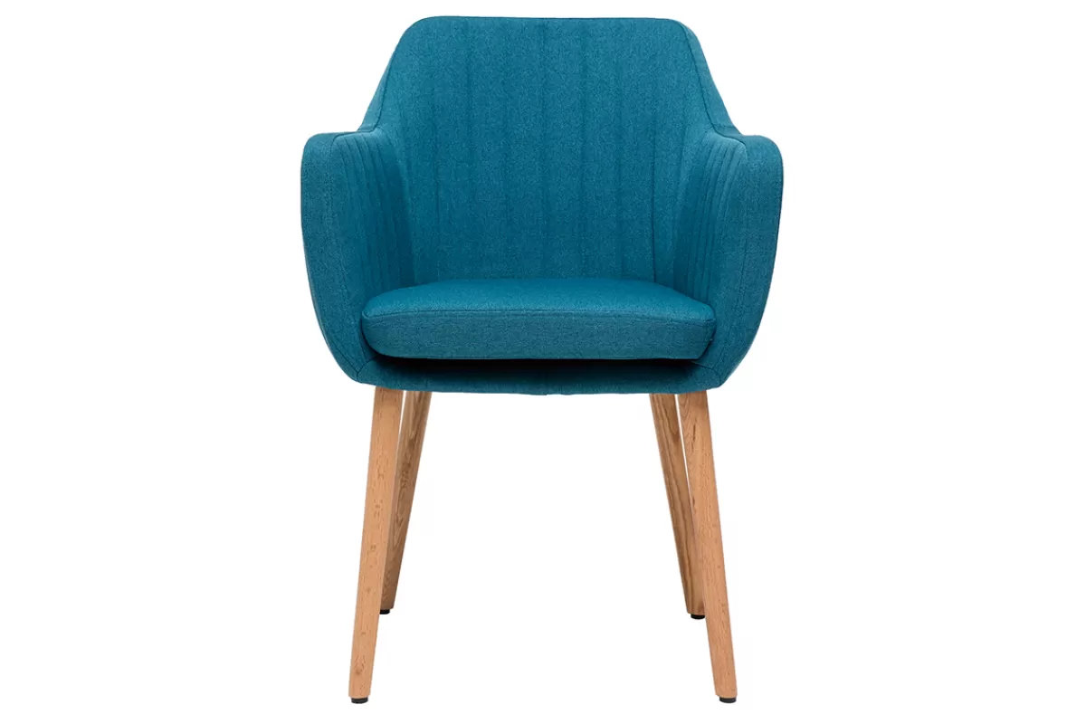 Miliboo Chaise scandinave en tissu bleu canard et bois clair ALEYNA