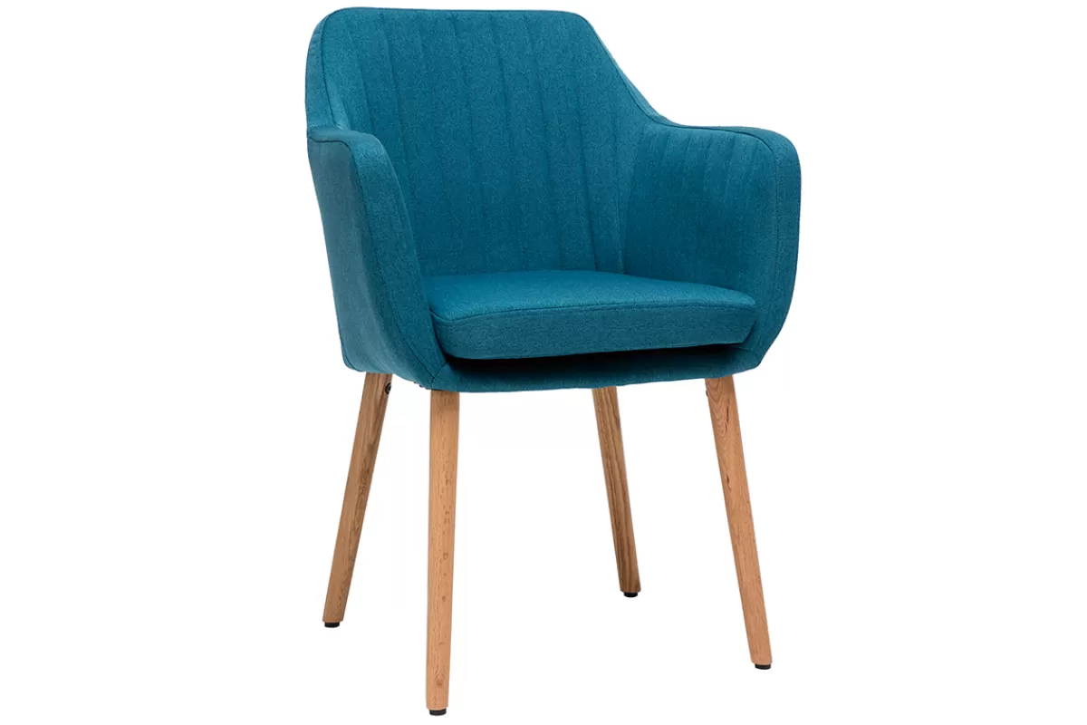 Miliboo Chaise scandinave en tissu bleu canard et bois clair ALEYNA