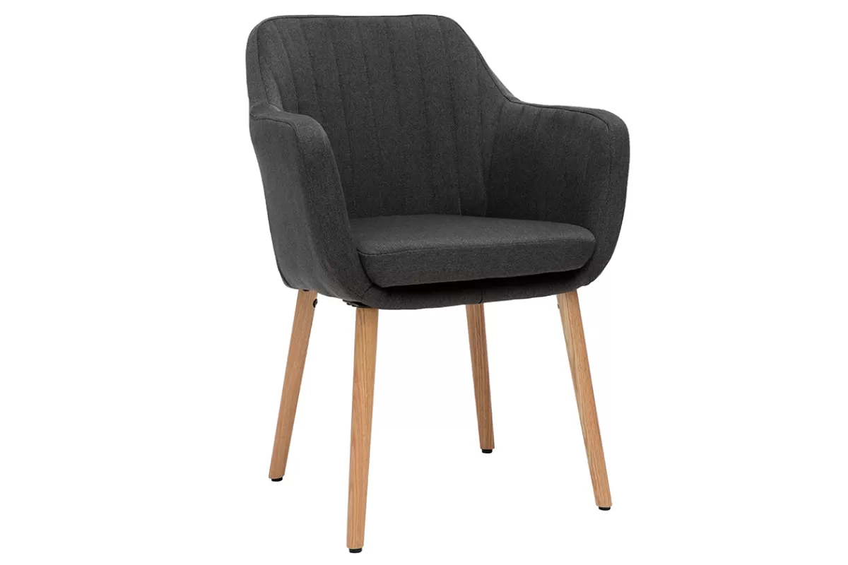 Miliboo Chaise scandinave en tissu gris anthracite et bois clair ALEYNA