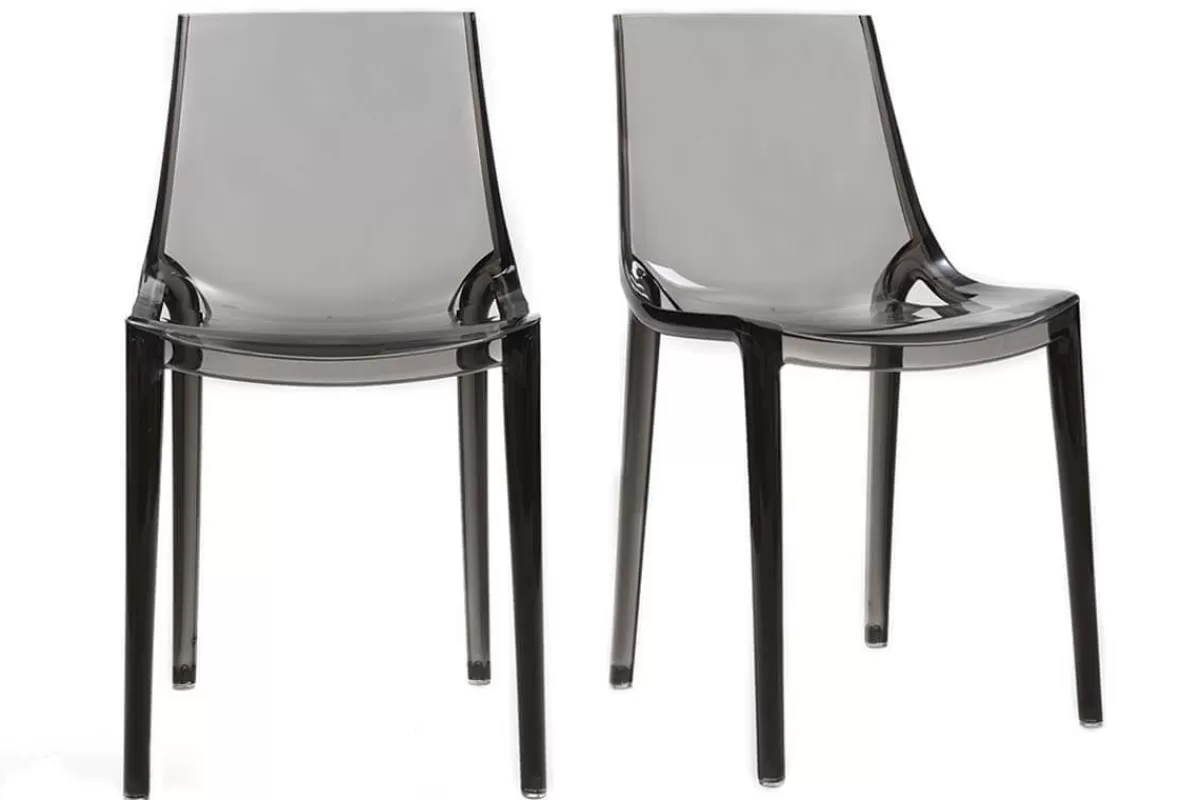 Miliboo Chaises design empilables gris transparent intérieur - extérieur (lot de 2) YZEL