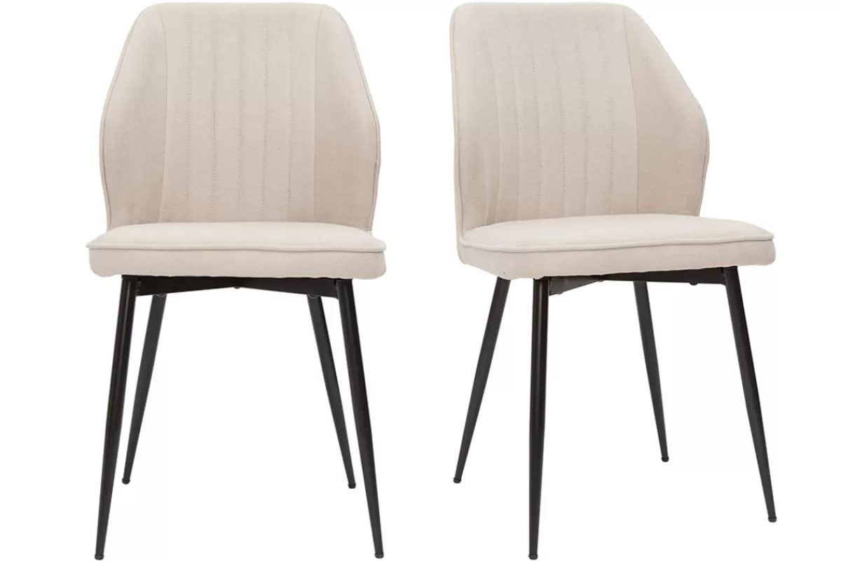 Miliboo Chaises design en tissu effet velours beige et métal noir (lot de 2) FANETTE
