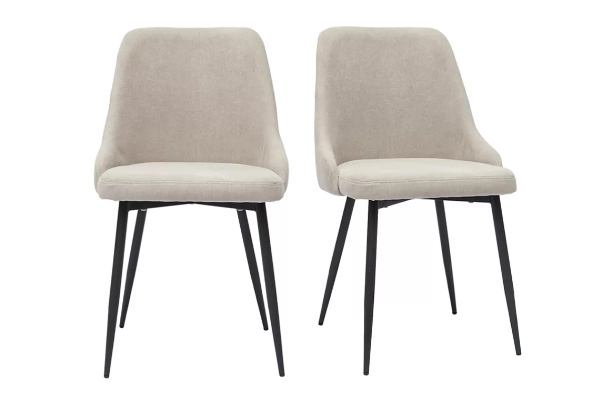 Miliboo Chaises design en tissu effet velours beige naturel et métal noir (lot de 2) CULT
