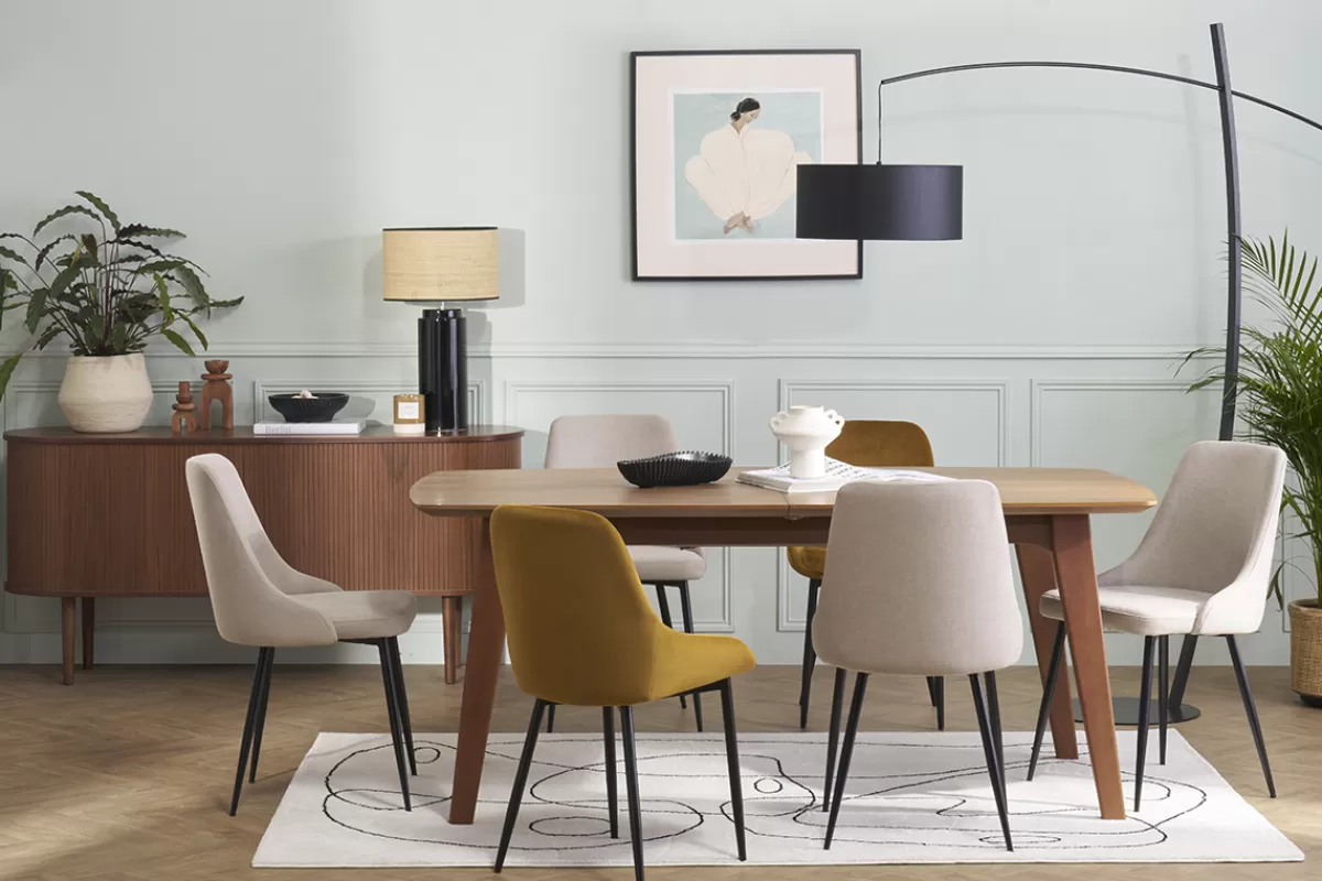 Miliboo Chaises design en tissu effet velours beige naturel et métal noir (lot de 2) CULT