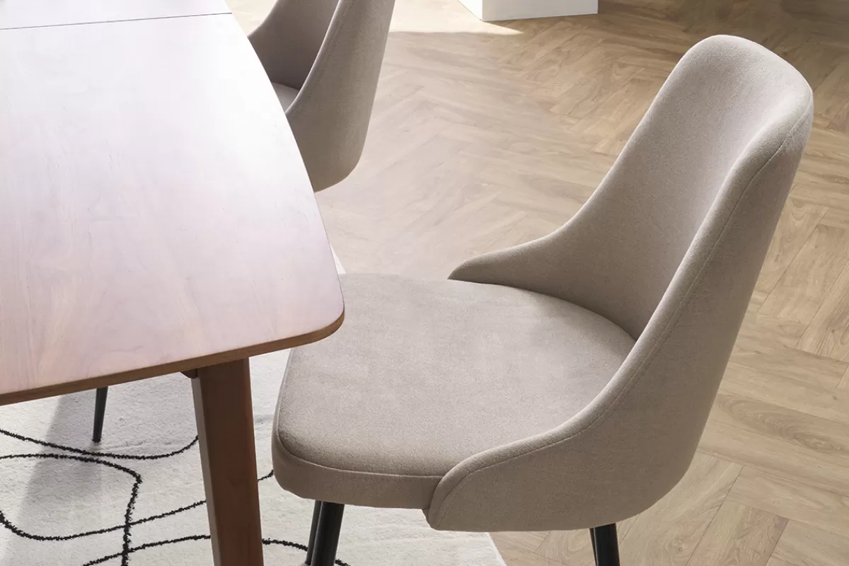 Miliboo Chaises design en tissu effet velours beige naturel et métal noir (lot de 2) CULT