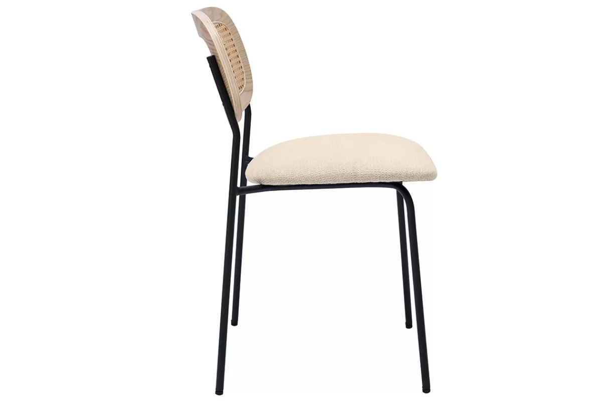 Miliboo Chaises design en tissu effet velours texturé beige, métal noir et cannage rotin (lot de 2) MIRANDA