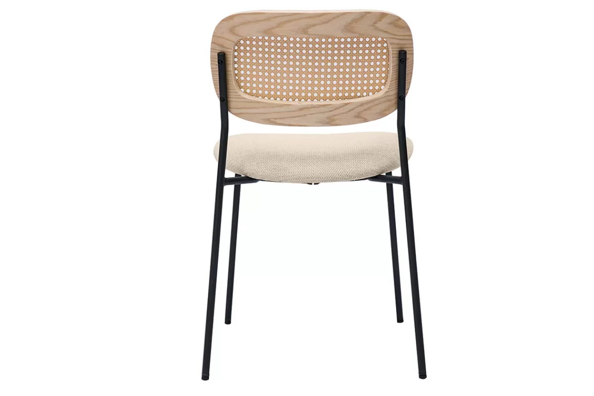 Miliboo Chaises design en tissu effet velours texturé beige, métal noir et cannage rotin (lot de 2) MIRANDA