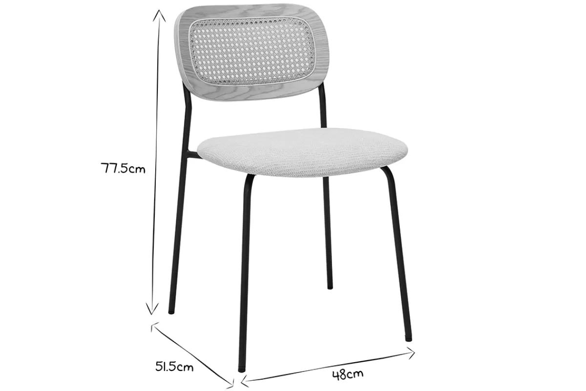 Miliboo Chaises design en tissu effet velours texturé beige, métal noir et cannage rotin (lot de 2) MIRANDA
