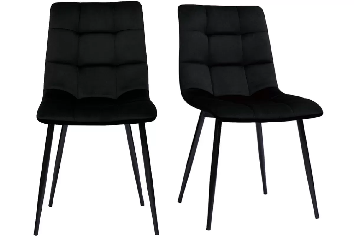 Miliboo Chaises design noires en tissu velours noir et métal (lot de 2) MAXWELL