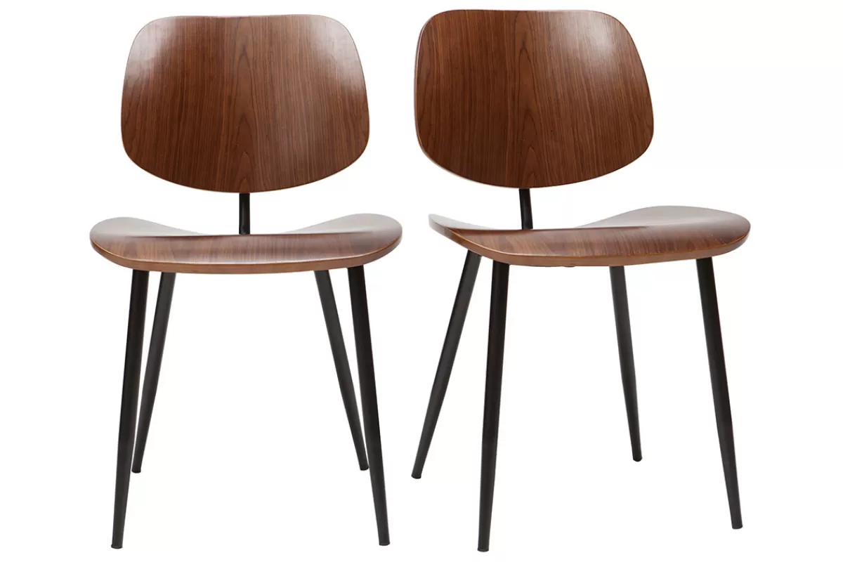 Miliboo Chaises en bois foncé noyer et métal noir (lot de 2) TOBIAS