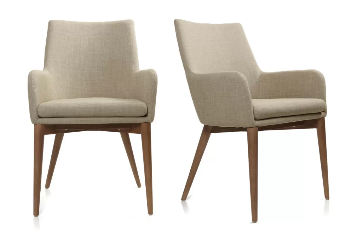Miliboo Chaises en tissu beige et bois foncé (lot de 2) SHANA