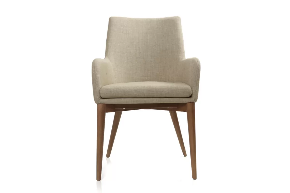Miliboo Chaises en tissu beige et bois foncé (lot de 2) SHANA