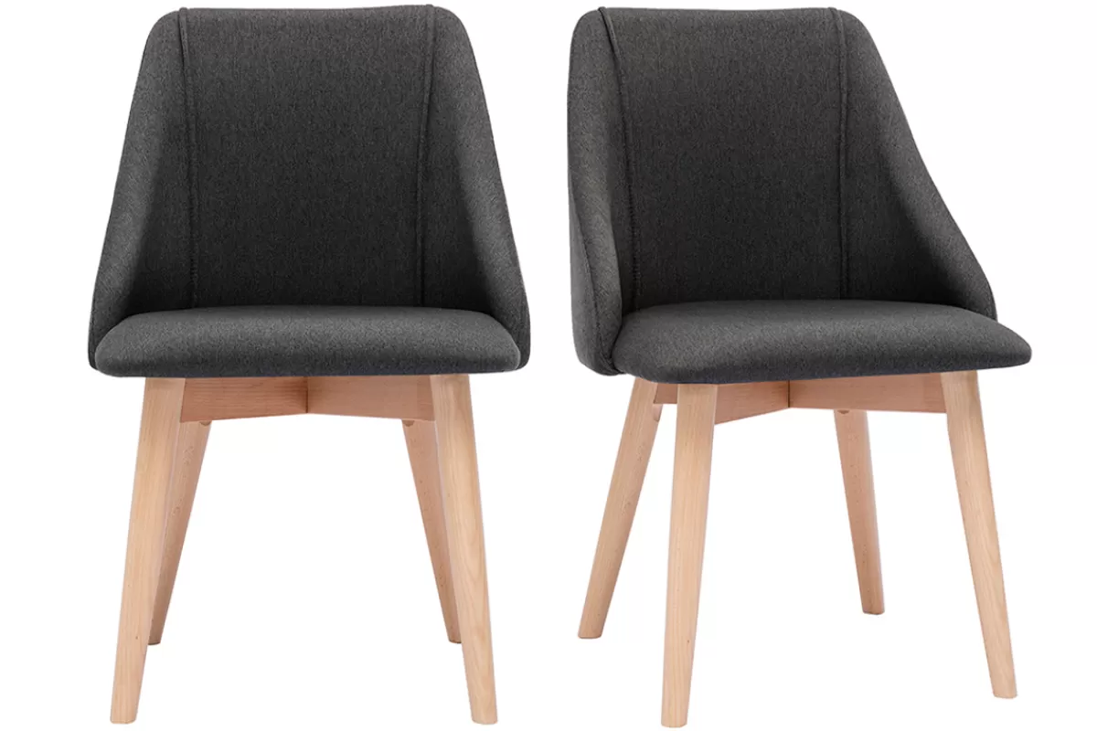 Miliboo Chaises en tissu gris foncé et bois clair (lot de 2) HIGGINS