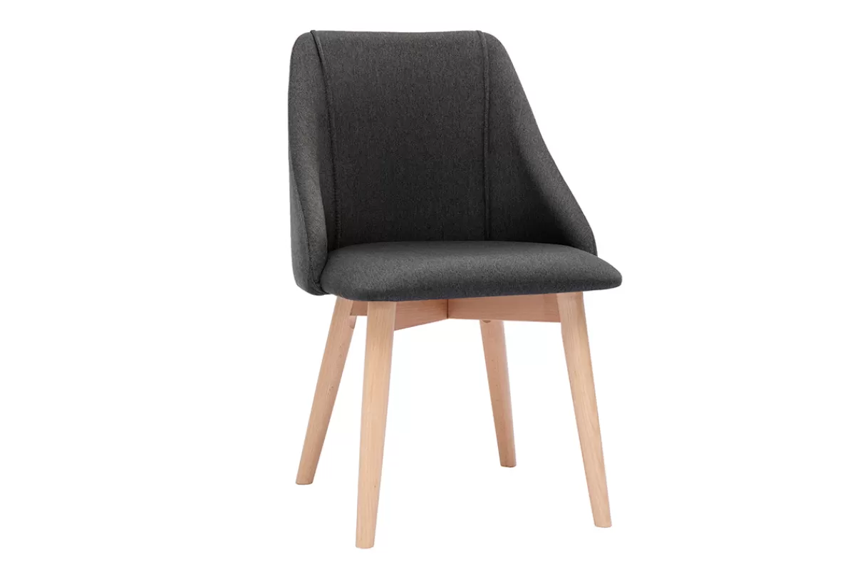 Miliboo Chaises en tissu gris foncé et bois clair (lot de 2) HIGGINS
