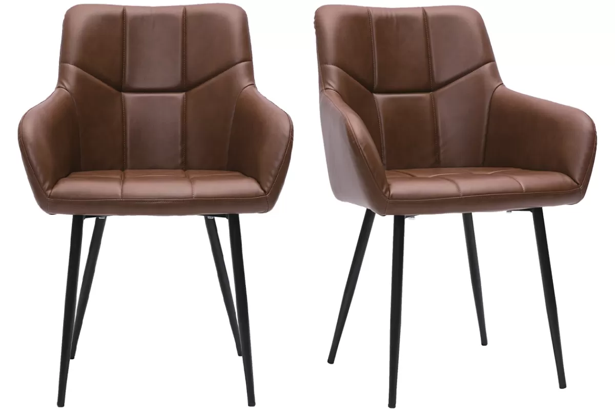 Miliboo Chaises matelassées marron et métal noir (lot de 2) MONTERO