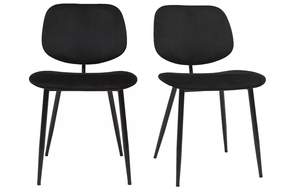 Miliboo Chaises noires en tissu velours et métal (lot de 2) TOBIAS