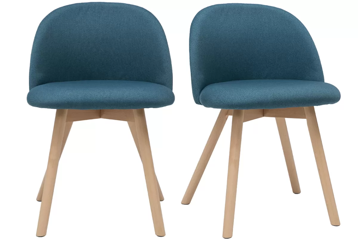 Miliboo Chaises scandinaves en tissu bleu canard et bois clair massif (lot de 2) CELESTE