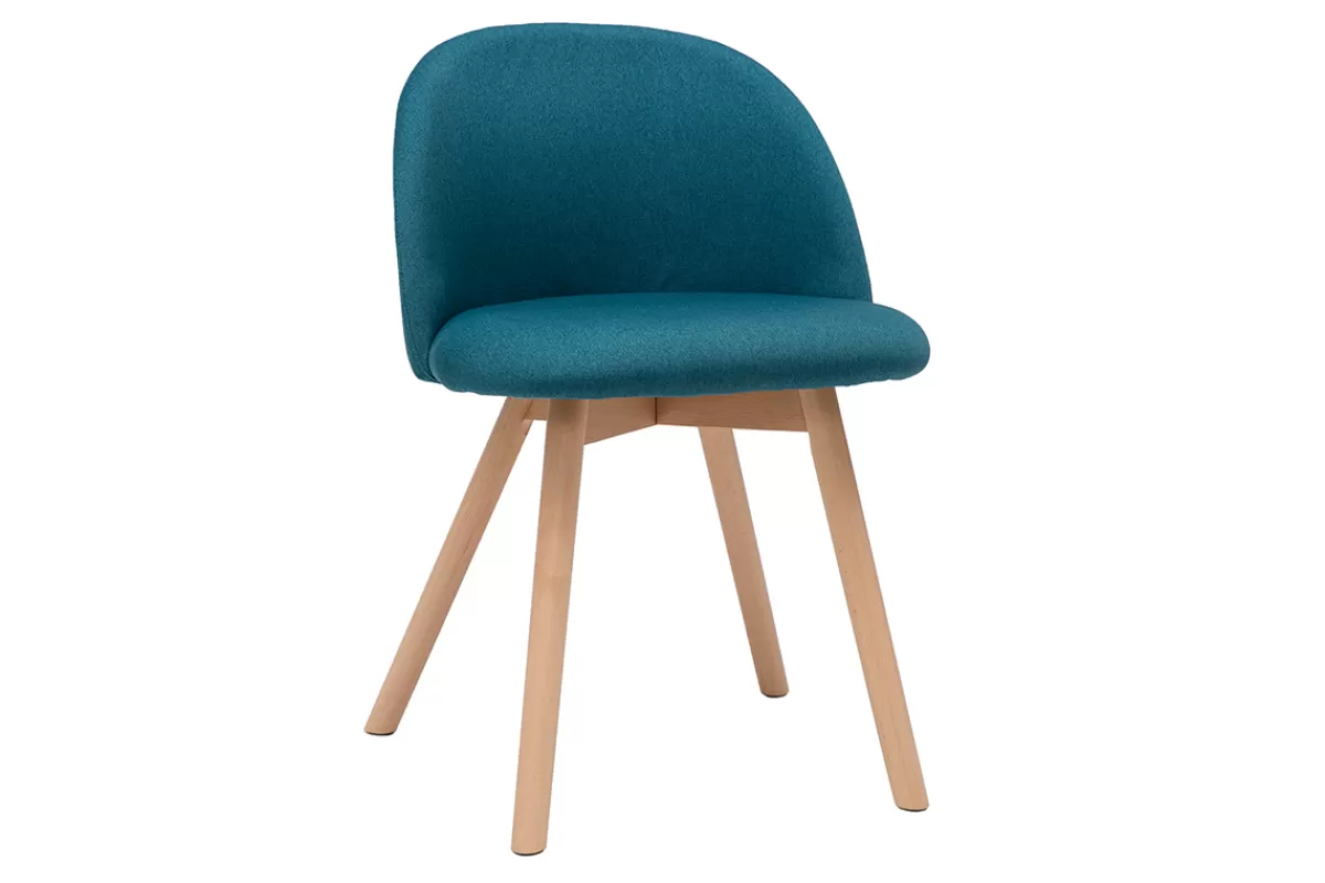 Miliboo Chaises scandinaves en tissu bleu canard et bois clair massif (lot de 2) CELESTE