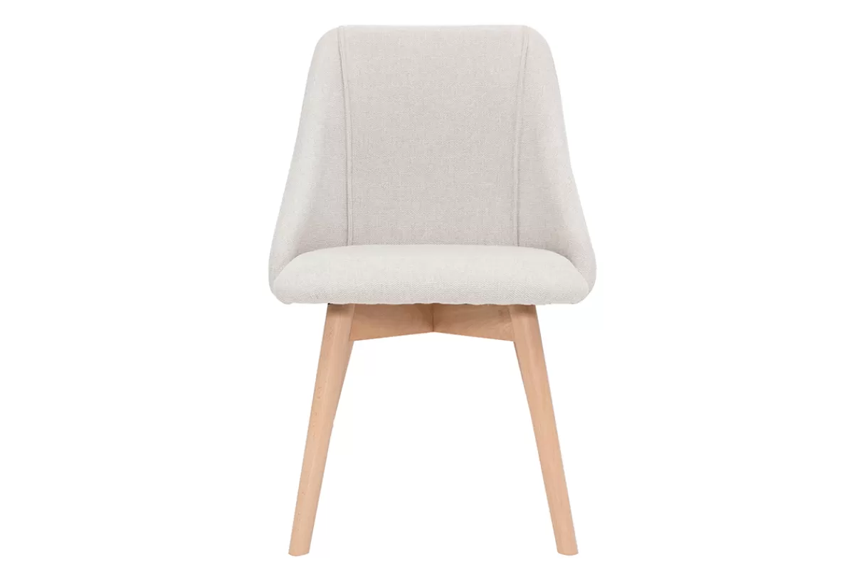 Miliboo Chaises scandinaves en tissu effet velours texturé beige et bois clair (lot de 2) HIGGINS