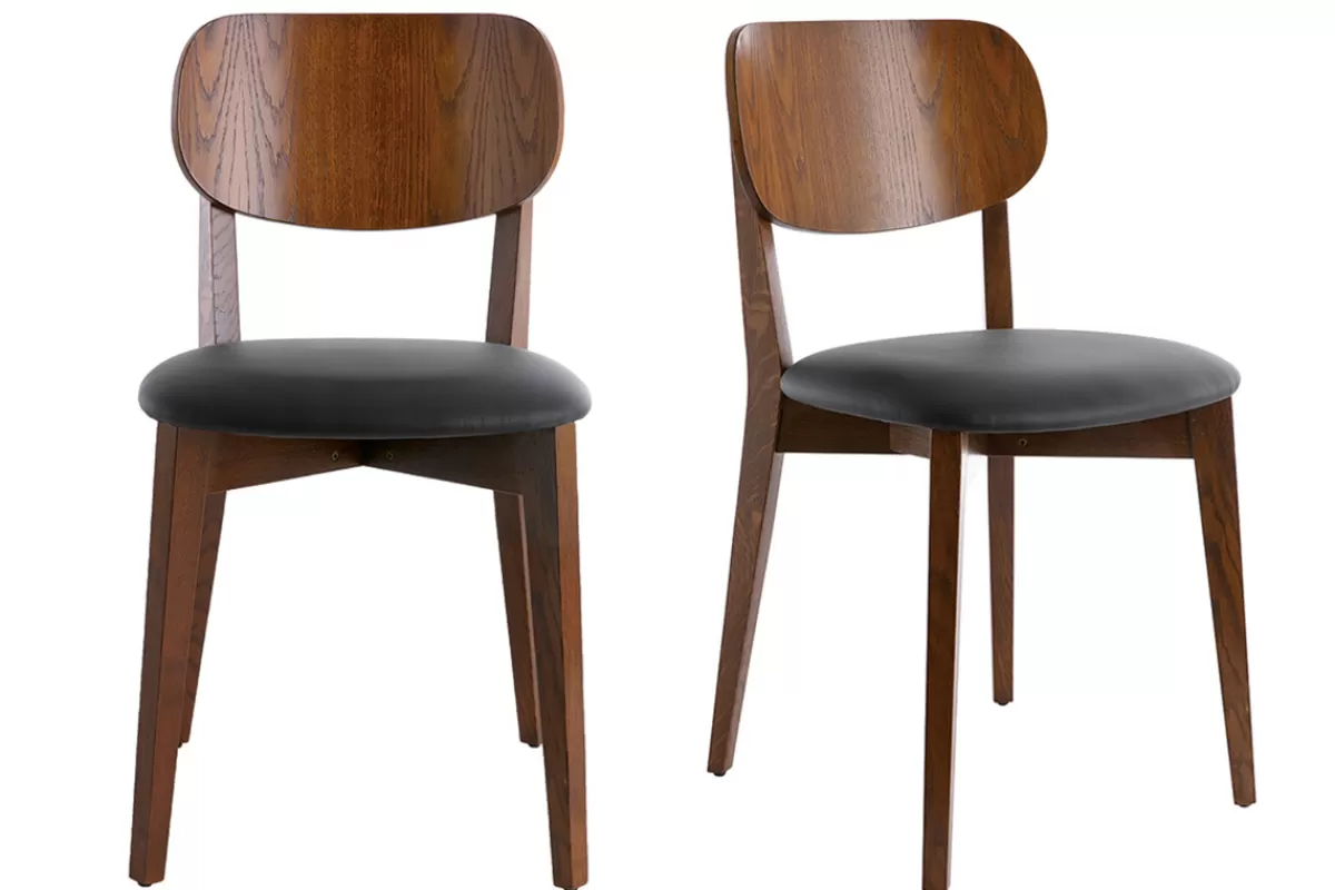 Miliboo Chaises vintage bois foncé et noir (lot de 2) LUCIA