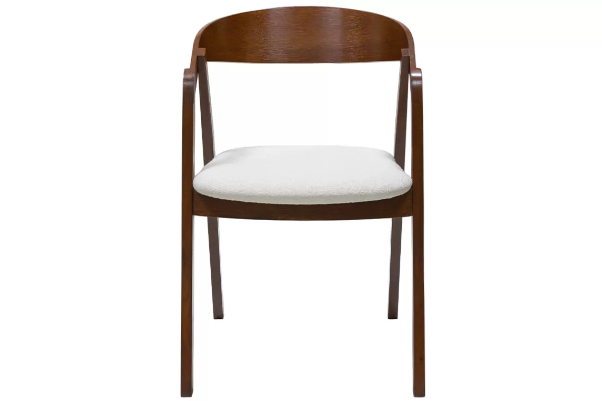 Miliboo Chaises vintage empilables en bois teinté noyer et tissu effet laine bouclée blanc (lot de 2) LOVA