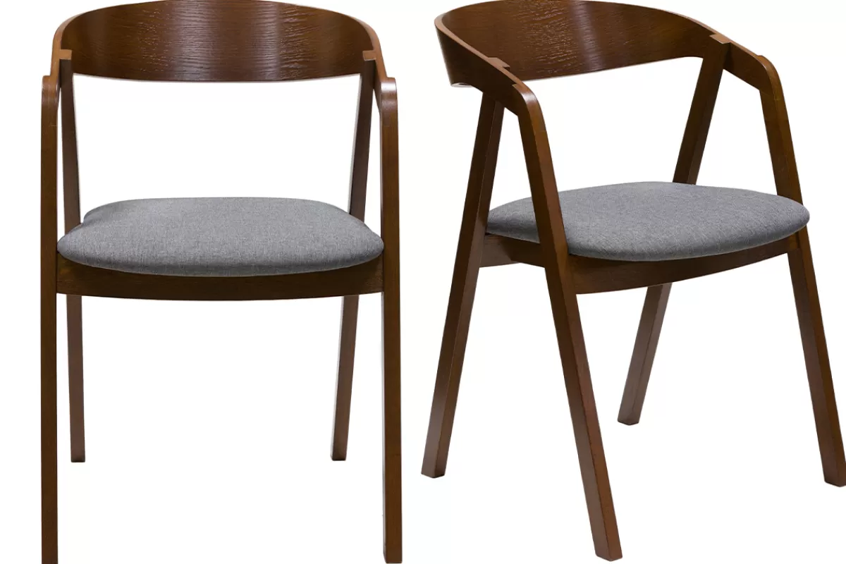 Miliboo Chaises vintage empilables en bois teinté noyer et tissu gris (lot de 2) LOVA