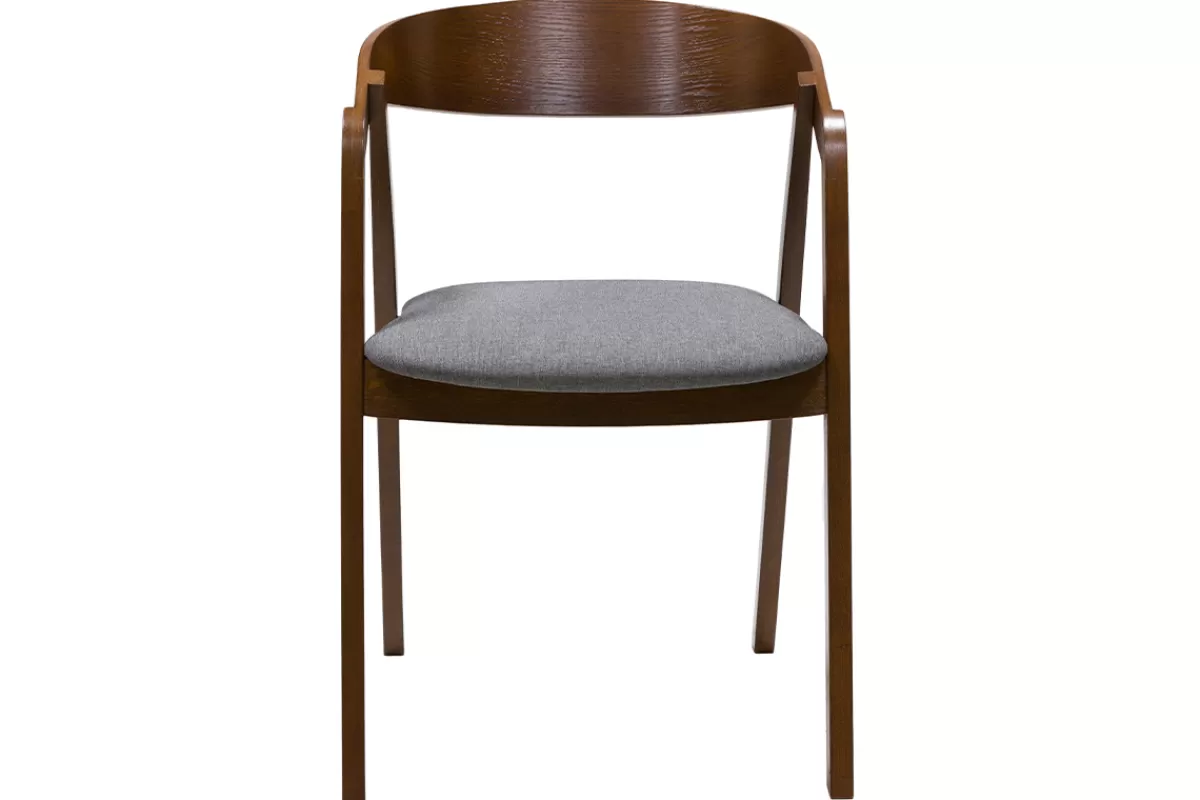 Miliboo Chaises vintage empilables en bois teinté noyer et tissu gris (lot de 2) LOVA